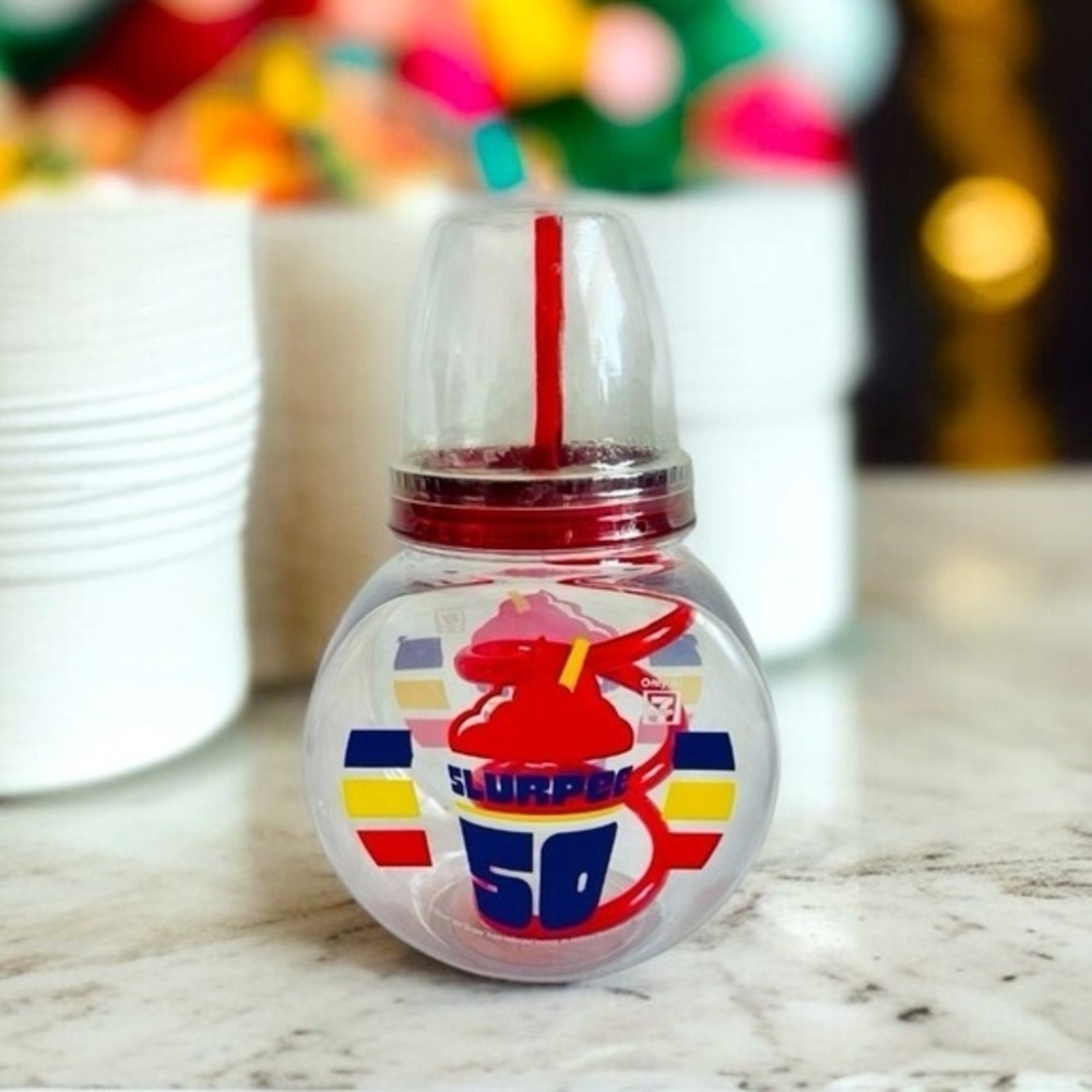 NEW 7-Eleven 50th Anniversary Slurpee Fish Bowl Cup 2016 Red Dome Lid Straw SEAL